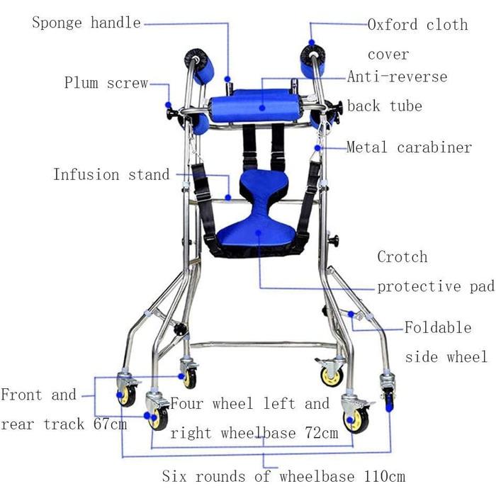 Колісна рама для ходьби, медичний допоміжний засіб для ходьби для дорослих, регулювання висоти, реабілітація після інсульту, геміплегія, рама підставки для людей похилого віку з обмеженими можливостями, прикраса для людей похилого віку, 6-
