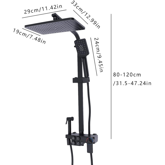 Душова система з термостатом, тропічний душ з арматурою, душовий набір, змішувач для душу, інтелектуальний термостат, душова арматура повний комплект чорний тропічний душовий набір настінний