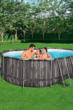 Басейн Bestway Power Steel Frame Pool Complete with Filter Pump 610 x 366 x 122 см, Wood Look (Bog Oak), Oval