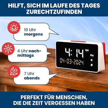 Розмовляючий будильник - гучна гучність - для людей похилого віку, слабозорих, сліпих, пацієнтів з хворобою Альцгеймера - Годинник в 12 або 24-годинному форматі - будильник з великими цифрами, німецький голос