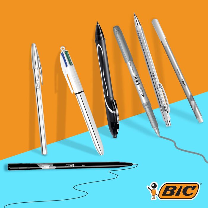 Канцелярський набір BIC з 8 шт. 2 кулькові ручки, 1 блокнот, 1 тонка підводка, 1 олівець, 1 механічний олівець, 1 маркер і 1 гелевий валик, набір Silver Set