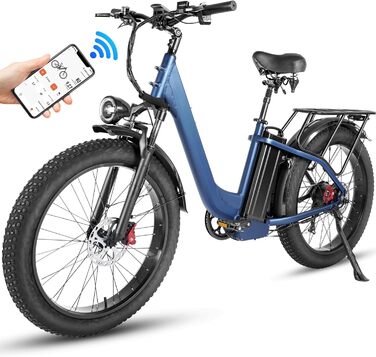 Електричні велосипеди Skivogr 26 E-Bike для жінок та чоловіків, міський електронний велосипед зі знімним акумулятором, шинами 4.0 Fat, гідравлічними гальмами, трекінговий електронний велосипед для пересування по всій місцевості синього кольору