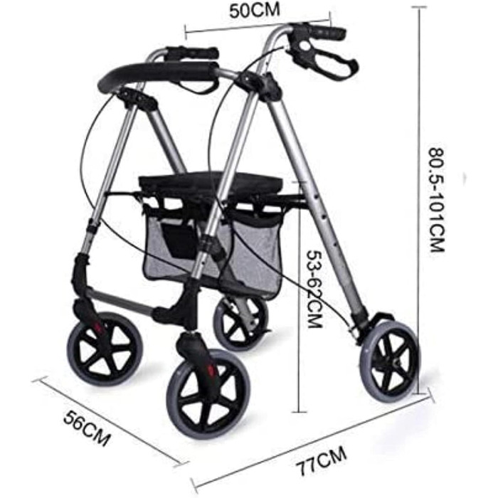З чотирма колесами, зносостійкі нековзні ходунки для людей похилого віку з кошиком, самокат з чотирма колесами, регульований, складний, B-Sharing