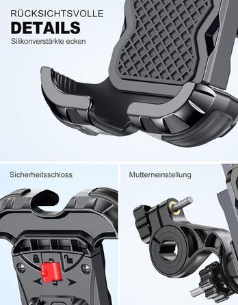 Тримач для мобільного телефону Glangeh Велосипед, надійний замок Універсальний тримач для мобільного телефону, що обертається на 360, Велосипедний тримач для мобільного телефону з повним захистом для скутера MTB, для смартфона 4.7-6.8 дюйма - чорний