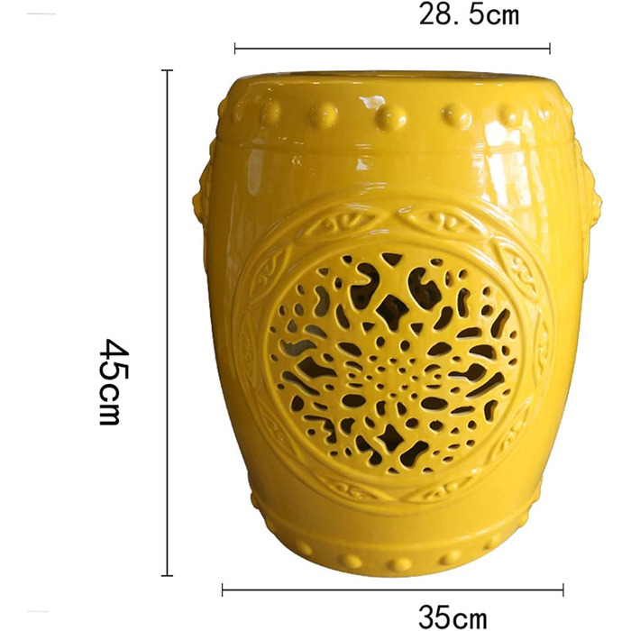 Садовий табурет, керамічний садовий табурет, декоративний садовий табурет, портативний журнальний столик, порожнистий керамічний барабанний стілець для вулиці, сімейний табурет, підходить для патіо, палуби, заднього двору (далеко один розмір жовтий