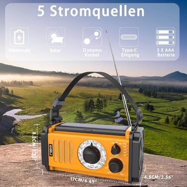 Аварійне радіо на сонячних батареях 13000 мАг, AM FM-радіо, 5-смугове радіо Dynamo, класичне радіо, USB-зарядний пристрій для мобільного телефону, ліхтарик і лампа для читання, Power Bank, SOS, компас для виживання в кемпінгу під час урагану