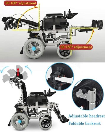 Інвалідні коляски розбірні електричні, портативні, розбірні, з регульованим кронштейном для педалі, високою спинкою та підголівником, електричний інвалідний візок, 12 Ач