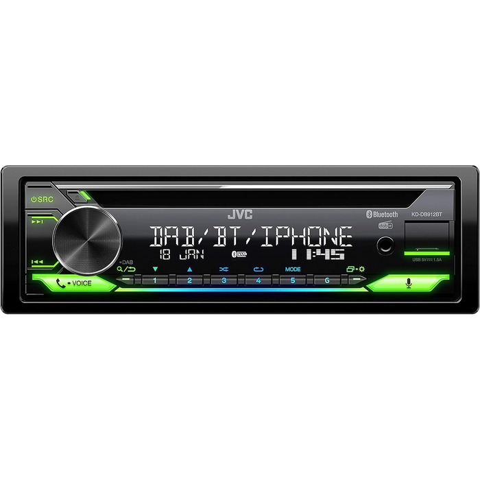 Автомагнітола JVC KD-DB622BT CD з системою гучного зв'язку DAB і Bluetooth (звуковий процесор, USB, AUX-вхід, Spotify Control, 4 x 50 Вт, підсвічування червоної клавіші, без антени) (DAB/USB/BT/Multicolor)