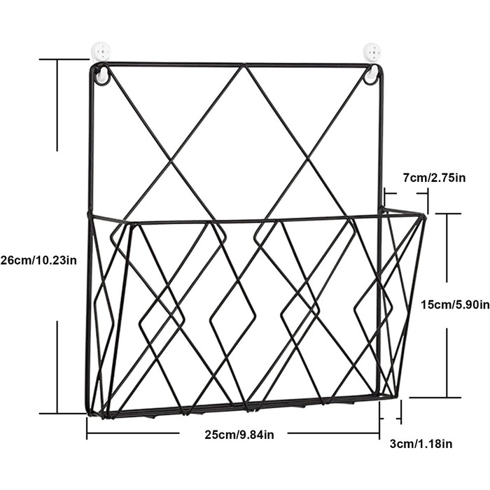 Тримач для газет для настінної стійки для журналів металевий, сучасна стійка для журналів для підвішування з 2 гачками для журналів, книг та офісних документів (чорний)