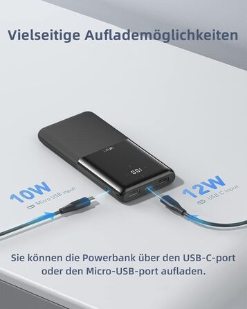 И, Power Bank USB C Портативний зарядний пристрій Зовнішній акумулятор мобільного телефону 2 USB USB C 2.4A Вихідні порти для смартфонів, iPhone, Samsung, Huawei, телефонів Android та інших Black Black & Black, 10000mAh 2 шт.