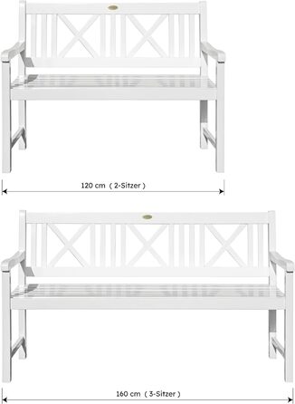 Лавка Landhaus Lbeck, 2-місна садова лавка, біла мийка, довжина 120 см, паркова лавка з евкаліпта, дерев'яна лавка для балкона, тераси, саду 2-місна 120 см