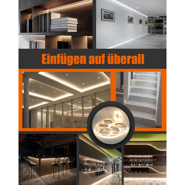 Світлодіодна стрічка COB тепла біла 5M, світлодіодна стрічка з регулюванням яскравості 24V 6000K, стрічка світлодіодна самоклеюча водонепроникна IP44, світлова стрічка з блоком живлення та контролером для підвіконня, телевізор кухня вітальня DIY (6000k, 1