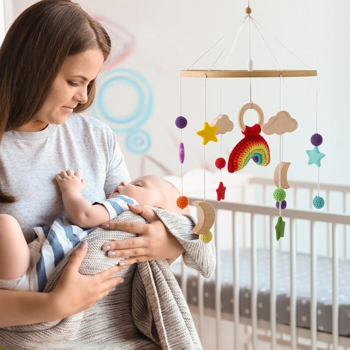 Мобільне дитяче ліжечко Baby Woods Rainbow Mobile Baby Wind Chime з фетровими кульками, хмарою та зіркою Мобільний дитячий кулон для ліжечка (веселка)