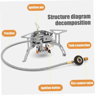 Піч для кемпінгу Bai42Ylou, 3 складні пічки для кемпінгу з рюкзаком, портативна газова піч з нержавіючої сталі з електричним запалюванням надміцна регульована піч на відкритому повітрі