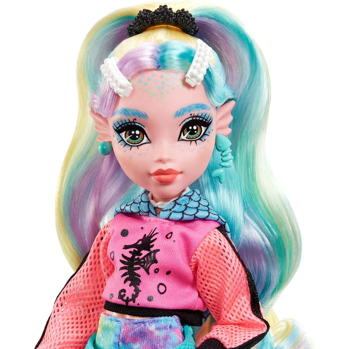 Лялька MONSTER HIGH Lagoona Blue - рожевий балахон, велосипедні шорти з батику, босоніжки на платформі, ласти, аксесуари, для дітей віком 4, HHK55