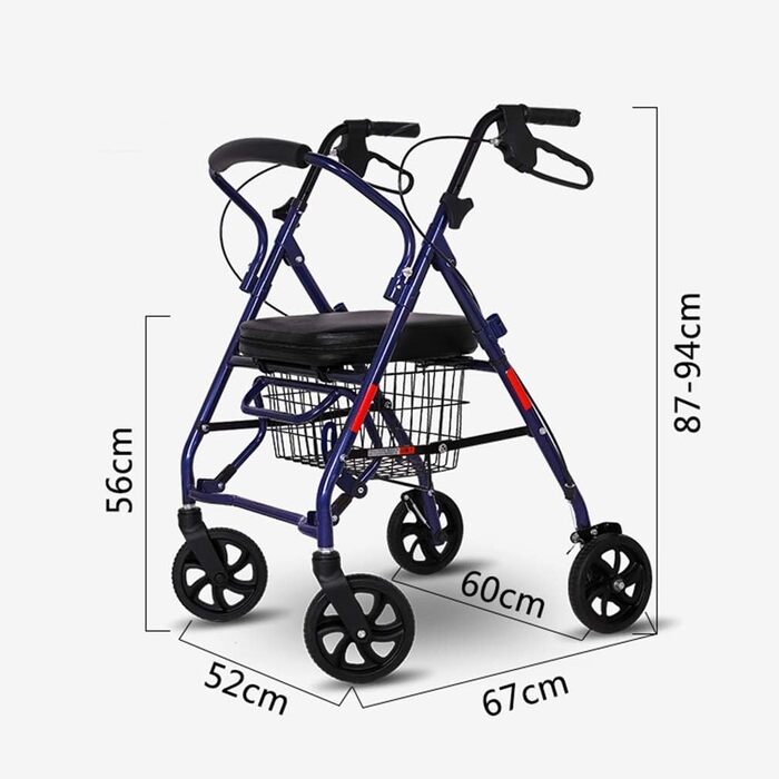 Допоміжний засіб для ходьби Rollator Walker, вертикальна постава, супер легкий алюміній, з 4 колесами для літніх людей, синій цікавий