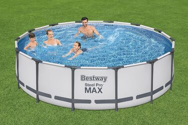 Каркасний басейн Bestway Steel Pro MAX Повний комплект з фільтруючим насосом Ø 427 x 107 см, світло-сірий, круглий