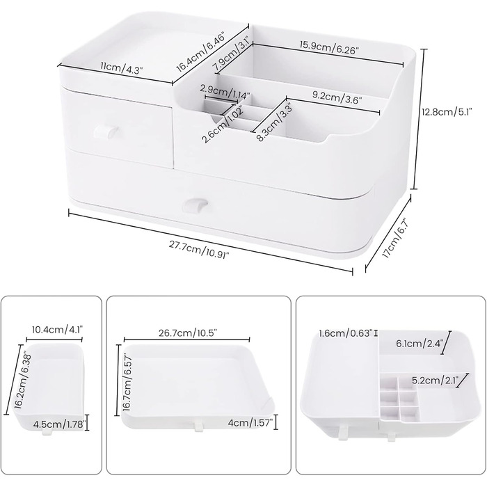 Органайзер для макіяжу Зберігання косметики Коробка для зберігання пензликів для макіяжу Ванна кімната з ящиками - Туалетний столик для ванної кімнати Акрилова коробка для макіяжу, контейнер, для лаку для нігтів Губна помада Білий