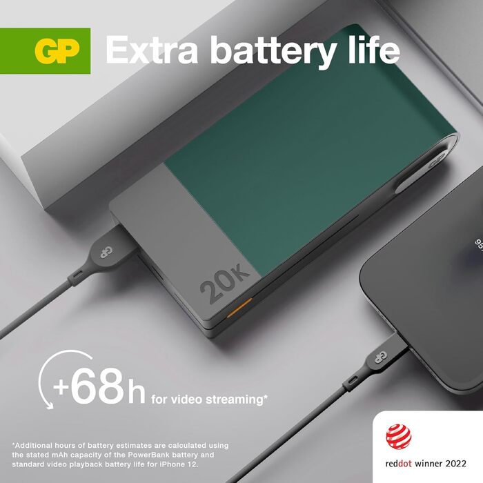 Зовнішній акумулятор 20 000 мАг GP Power Bank з великою ємністю, портативний зарядний пристрій з портом USB типу C швидка зарядка 3 пристроїв одночасно Синій