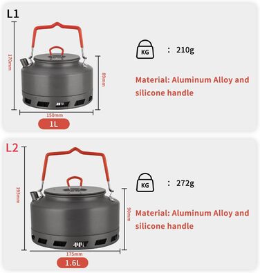 Чайник Чайник для кемпінгу Чайник газовий чайник з швидким нагріванням Портативний алюмінієвий чайник з флейтою Чайник на відкритому повітрі 1 л / 1,5 л (1,6 л)