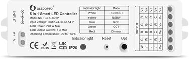 Контролер GLEDOPTO ZigBee для світлодіодної стрічки RGBCCT WRGBWW для 12 В або 24 В протестовано з Philips Hue*, Alexa Echo Plus, Homee (серія 5в1 Pro)