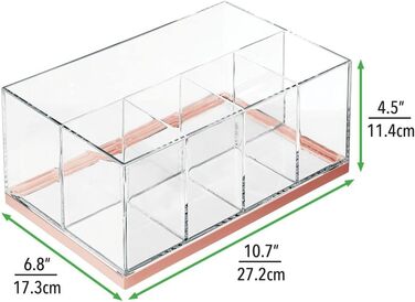 Органайзер для макіяжу mDesign Місце для зберігання косметики з 5 пластиковими відділеннями Місце для зберігання тіней для повік, пудри, блиску для губ тощо Прозоре та рожеве золото, рожеве золото/прозорий