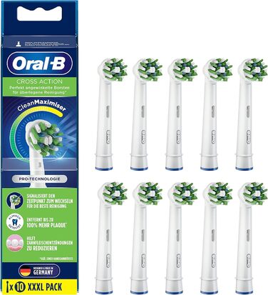 Щітки Oral-B CrossAction для електричної зубної щітки, 10 шт. , комплексне чищення порожнини рота зі щетиною CleanMaximiser, Насадка для зубних щіток Oral-B Щітки 10 шт. одинарні