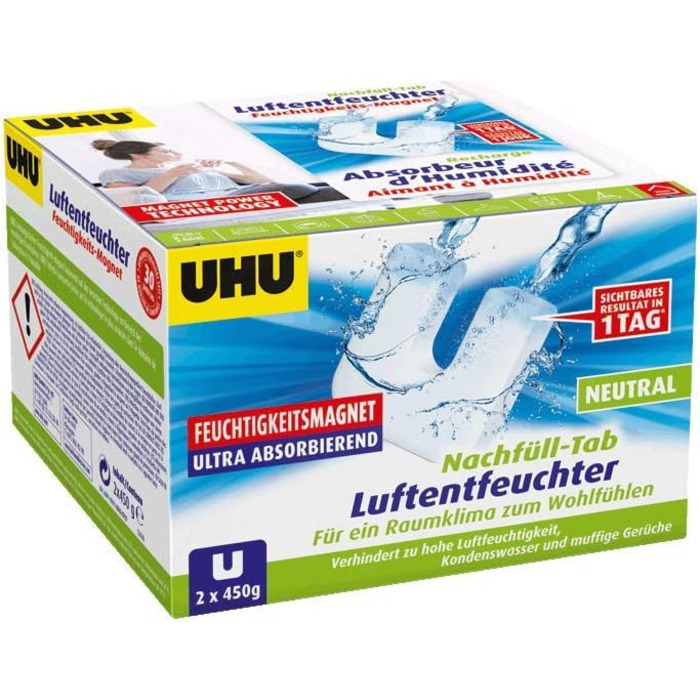 Мішок для заправки осушувача UHU 2 шт. 450 г в комплекті запобігає появі вологи та затхлих запахів
