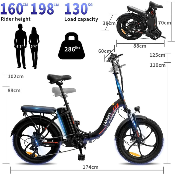 Офіційний чоловічий електричний велосипед F20 E-Bike Fatbike 20 дюймів з акумулятором 36V / 16AH, жіночий складний велосипед E Bike 250W Citybike, електричний складний велосипед E-Mountainbike 150 кг Shimano 7S, макс. 25 км / год сірий