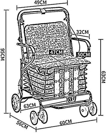 Кошик для покупок для людей похилого віку Легкий допоміжний засіб для ходьби Складний з сидінням і сумкою 4 колеса для людей похилого віку вантажопідйомність 100 кг
