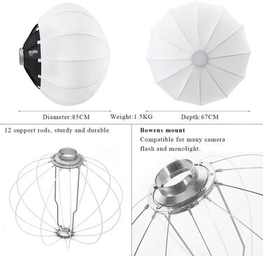 Глобус Софтбокс з кріпленням Bowens розширює сумісність зі світлодіодним світлом/студійним спалахом/спалахом, моно світлом та іншими (CS85D), 85