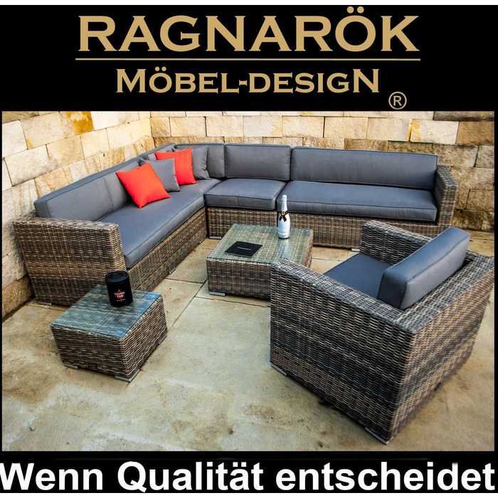 Дизайн меблів Ragnark PolyRattan lounge - Німецький виробник - 8 років ГАРАНТІЯ - Садові меблі, група сидінь, стіл, алюміній, нержавіюча сталь, також двостороннє регульоване крісло, ротанг, натуральна оббивка, сірий