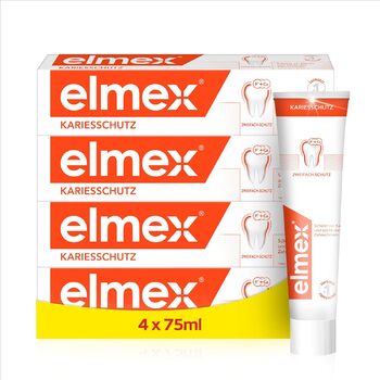 Зубна паста elmex Caries Protection 4x75 мл Медична чистка зубів для високоефективного захисту від карієсу пропонує подвійну активну захисну плівку з фторидом кальцію для пружних зубів 4 шт. 75 мл