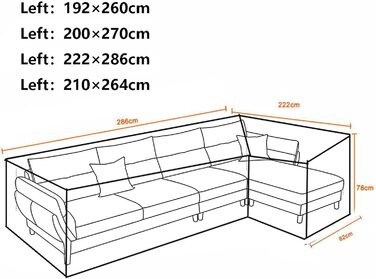 Захисний чохол для кутового дивана, L-подібний чохол для дивана Lounge 210D Oxford Cloth Відкритий ротанговий чохол для дивана Захисний чохол для садового дивана водонепроникний проти ультрафіолету (розмір лівий 210x264)