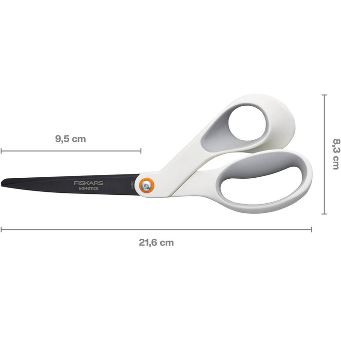 Універсальні ножиці Fiskars з антипригарним покриттям, довжина 21 см, лезо/пластикові ручки з нержавіючої сталі, білі, 1003924 (універсальні ножиці 21 см НОВИНКА)