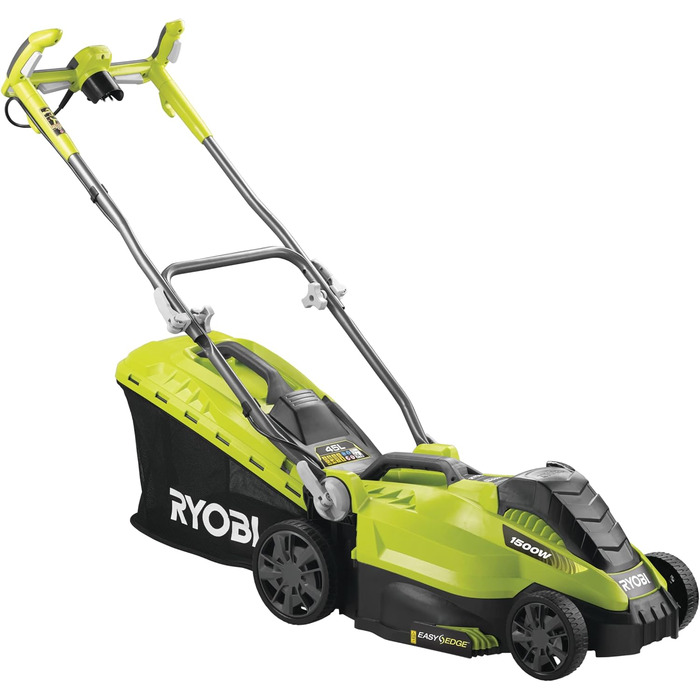 Електрична газонокосарка Ryobi RLM15E36H, потужність 1500 Вт, ширина зрізу 36 см, 5-ступінчасте центральне регулювання висоти зрізу, гребінець для газону EasyEdge, вкл. мульчуючий клин, мішок для трави 45 л, арт. 5133002345