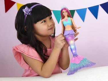 Лялька Barbie Dreamtopia Magic Light Mermaid зі світлим волоссям, лялька Барбі з хвостом русалки, підходить як подарунок для дітей віком від 3 років, рожеве волосся HDJ36 одинарне