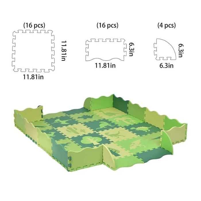 Дитячі килимки ASENME 36 предметів XL 145x145см, ігрові килимки-головоломки Дитячий килимок-пазл з піни Eva (зелений)
