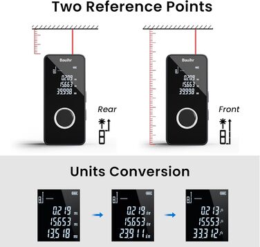 Лазерний далекомір, лазерний вимірювальний прилад Bauihr Aluminium Mini 30M з підсвічуванням РК-дисплея M/In/Ft, акумуляторний лазерний вимірювальний прилад типу-C з декількома режимами вимірювання, такими як Піфагор/відстань/поверхня/об'єм
