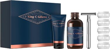 Подарунковий набір Gillette King C. Gillette Compact Styling безпечна бритва з подвійною ріжучою кромкою 5 лез прозорий гель для гоління 30 мл гель для вмивання бороди та обличчя 60 мл