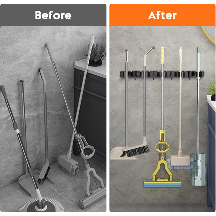 И тримач для мітли настінний, тримач для інструментів з нержавіючої сталі з 10 тримачами та 8 гачками, тримач для швабри настінний тримач садового інструменту настінний гачок самоклеючий тримач для інструментів для ванної кімнати саду гаража 2 шт. и 5 три