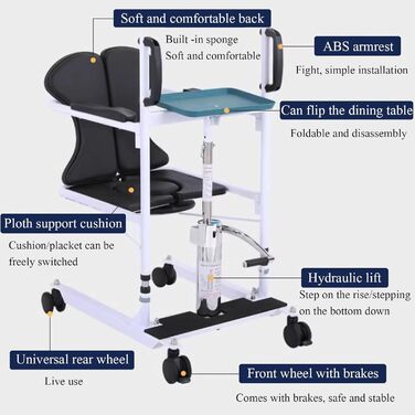 Підйомник для інвалідних візків SACLMD, Крісло для перенесення підйому пацієнта, Гідравлічне крісло для перенесення пацієнта, Розділене сидіння для інвалідного візка для ванної кімнати, Гідравлічний підйомник для пацієнтів для інвалідного візка