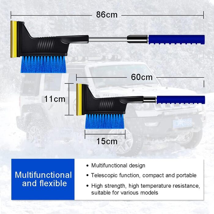 Скребок для льоду Автомобіль з мітлою, Яєчний віночок Автомобільний розсувний, Автомобільний набір скребків для льоду, Автомобільний скребок для льоду з гумою 2 в 1, Легкий зручний Зимовий набір для збивання яєць Автомобіль преміум якості регулюється без 