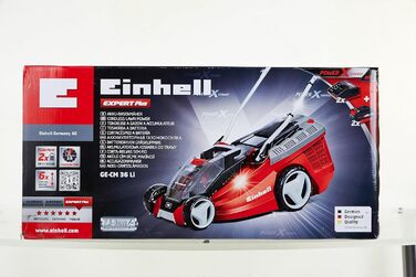 Акумуляторна газонокосарка Einhell GE-CM 36 Li Kit Power X-Change (36 В, ширина зрізу 36 см, до 350 м, безщіткова, травозбірник 40 л, висота зрізу 25-75 мм, вкл. 2 акумуляторні батареї 3,0 А-год та 2 зарядні пристрої) без комплекту для мульчування