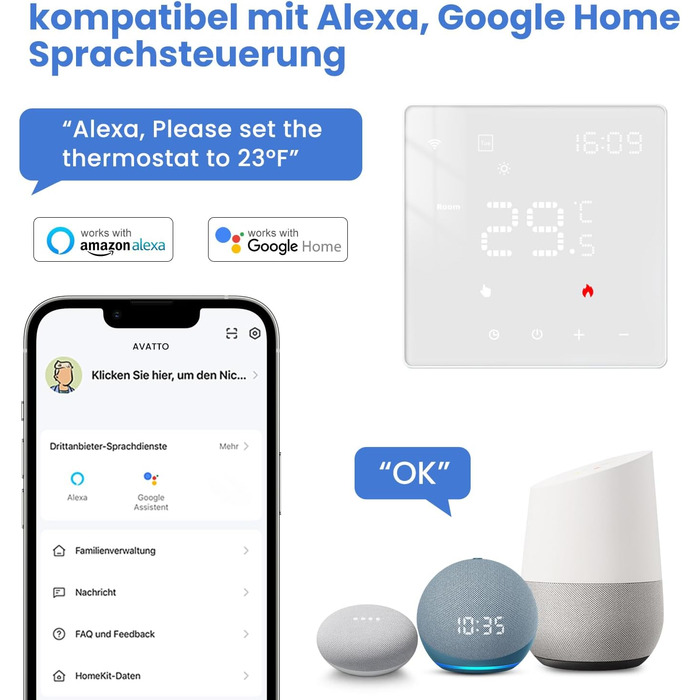 Розумний термостат WiFi для водяної теплої підлоги та газового котла, програмований кімнатний термостат із підтримкою Alexa, голосовим керуванням Google Home та дистанційним керуванням із додатком Smart Life (2,4 ГГц WiFi)