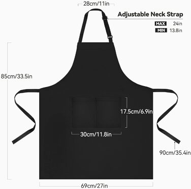 Кухонні фартухи Riqiaqia 2 упаковки для чоловіків жінок, фартух для приготування їжі з 2 кишенями для приготування їжі, випічки, малювання, домашньої роботи Чорний 2 упаковки