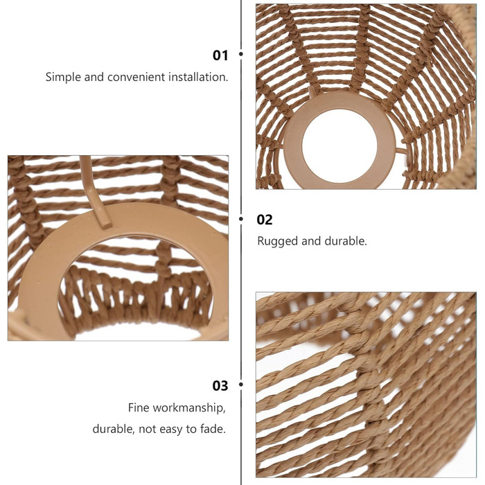 Ангойлі 3 шт. Плетений абажур Ретро Ротанг Плетений кошик Стельова підвісна лампа Чохол для вінтажної люстри Абажур для їдальні Вітальні, 14 х 15см