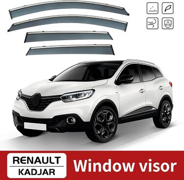 Дефлектор вітру автомобільного скла для Renault Kadjar MK1 2016-2020 2021 2022 2023, Дефлектор дощу бічного скла Дефлектор затінення проти запотівання Аксесуари для прикраси брів, 4 шт.