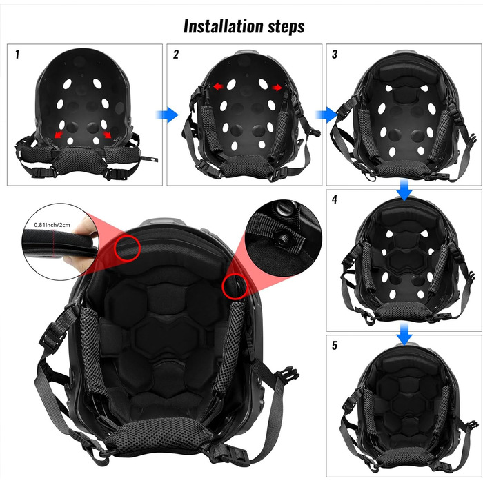 Тактичні накладки на шолом і підборідний ремінь для шолома, регульовані для Tactical Fast MICH ACH Bump Team Wendy FMA EXF Набір аксесуарів для заміни шолома чорний