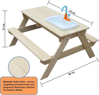 Дитячий куточок для відпочинку Coemo та пісочно-водний ігровий стіл Robin Пісочний стіл з умивальником Стіл для пікніка з умивальником Водяний тазик з краном